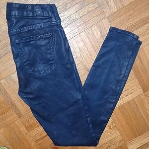 7 For All Man Kind Blue Glitter Jeggings with Classic Design 98% Cotton Size 25